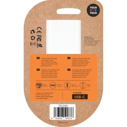 art_tot-car-tec2266_4 Cargador de pared tech one tech tec2266/ 1xusb tipo-c + cable usb tipo-c/ 3a/ blanco