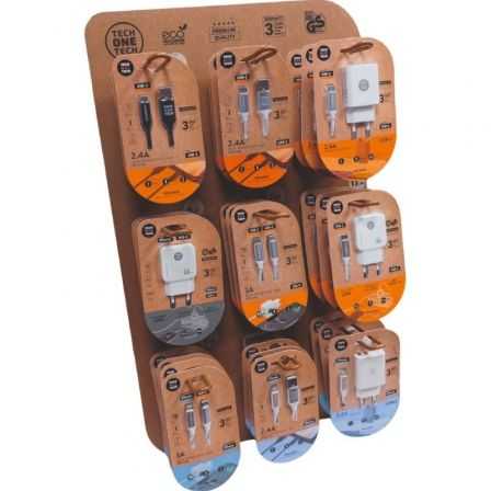 Expositor de cargadores gan y cables tech one tech eko 400903/ 9 ganchos/ incluye 27 productos