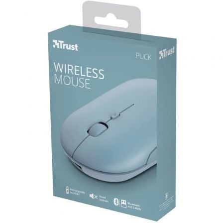 Ratón inalámbrico por bluetooth trust puck/ batería recargable/ hasta 1600 dpi/ azul