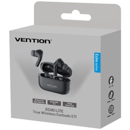 Auriculares bluetooth vention echo lite e11 con estuche de carga/ autonomía 6h/ negros