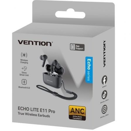 Auriculares bluetooth vention echo lite e11 pro con estuche de carga/ negros