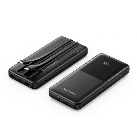 Powerbank 10000mAh Vention FHOB0/ 22.5W/ Negra/ Incluye Cable USB Tipo-C y Lightning