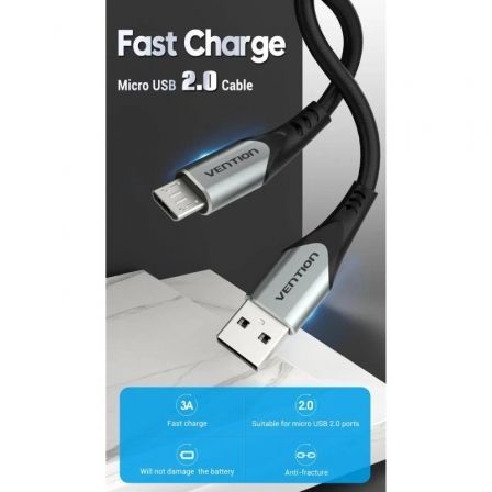 Cable usb 2.0 vention coahg/ usb macho - microusb macho/ 480mbps/ 1.5m/ gris