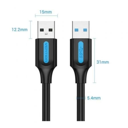 Cable usb 3.0 vention conbd/ usb macho - usb macho/ 5gbps/ 50cm/ negro