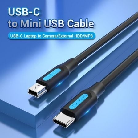 Cable usb 2.0 tipo-c vention cowbd/ usb tipo-c macho - miniusb macho/ 480mbps/ 50cm/ negro