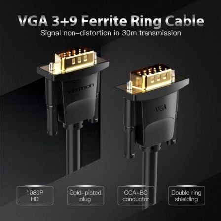 Cable vga vention dadbl/ vga macho - vga macho/ 10m/ negro