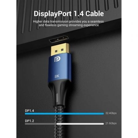 Cable vention hcelf/ displayport macho - displayport 8k macho/ 3m/ azul