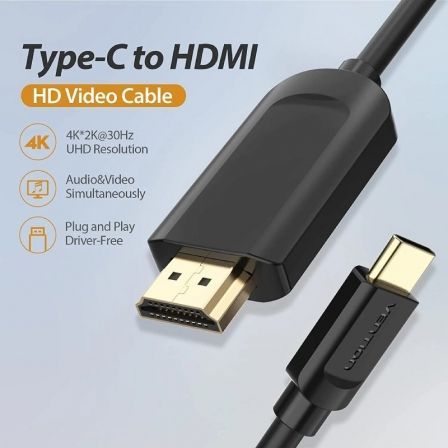 Cable conversor hdmi 1.4 4k vention cgubg/ usb tipo-c macho - hdmi macho/ 1.5m/ negro