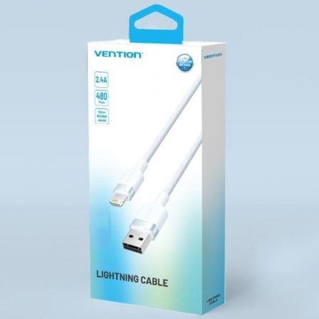 Cable usb lightning vention lanwf/ usb macho - lightning macho/ 480mbps/ 1m/ blanco
