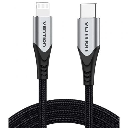 Cable USB 2.0 Tipo-C Lightning Vention TACHH/ USB Tipo-C Macho - Lightning Macho/ 480Mbps/ 2m/ Gris y Negro