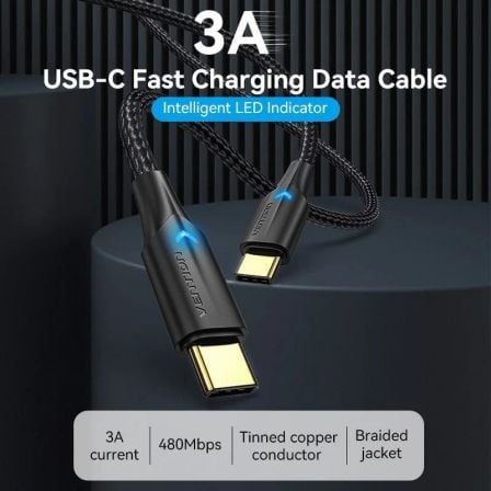 Cable usb 2.0 tipo-c 3a vention taubf/ usb tipo-c macho - usb tipo-c macho/ hasta 60w/ 480mbps/ 1m/ negro