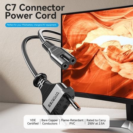 Cable alimentación forma 8 vention zclbac/ cee7/16 macho - c7 hembra/ 1.8m