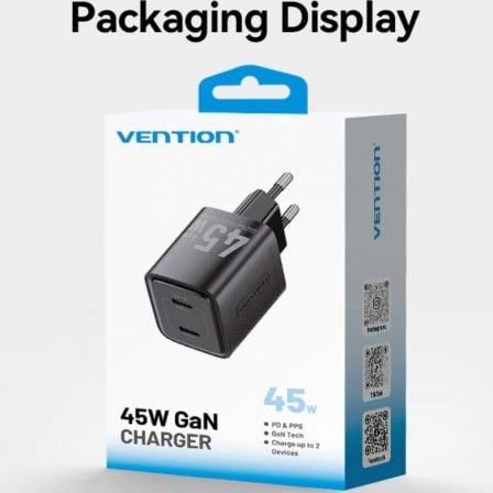 Cargador de pared gan vention fefb0-eu/ 2xusb tipo-c/ 45w