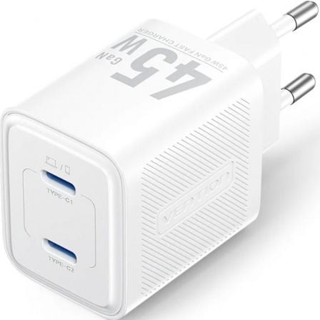 Cargador de pared gan vention fefw0-eu/ 2xusb tipo-c/ 45w