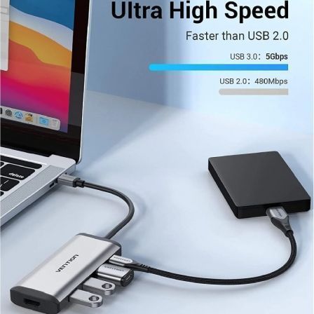 Docking usb tipo-c vention cnbhb/ 1xhdmi 4k/ 3xusb/ 1xusb tipo-c pd/ gris