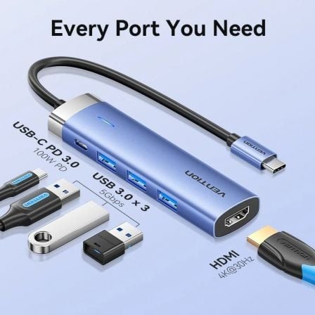 Docking usb tipo-c vention tgesb/ 3xusb/ 1xhdmi 4k/ 1xusb tipo-c pd