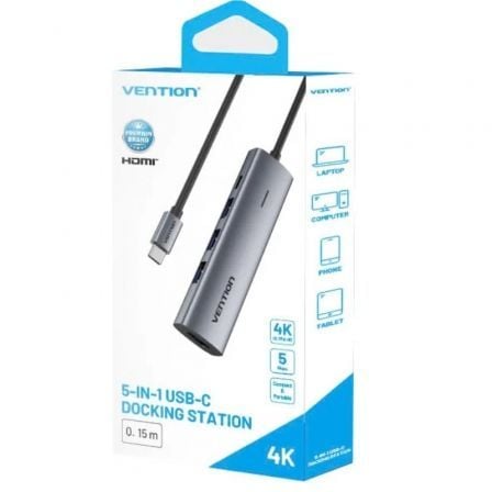 Docking usb tipo-c vention tgghb/ 3xusb/ 1xhdmi 4k/ 1xusb tipo-c pd