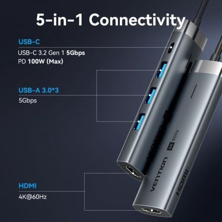 Docking usb tipo-c vention tgmhb/ 3xusb/ 1xhdmi 4k/ 1xusb tipo-c pd
