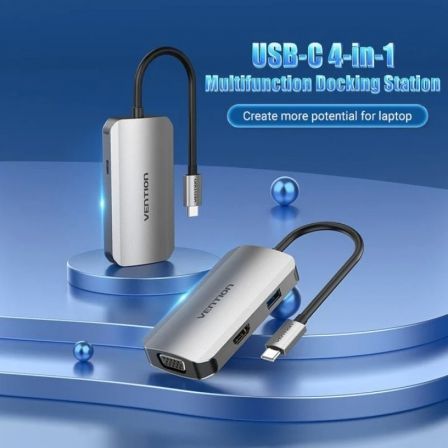 Docking usb tipo-c vention toahb/ 1xhdmi 4k/ 1xvga/ 1xusb/ 1xusb tipo-c pd/ gris