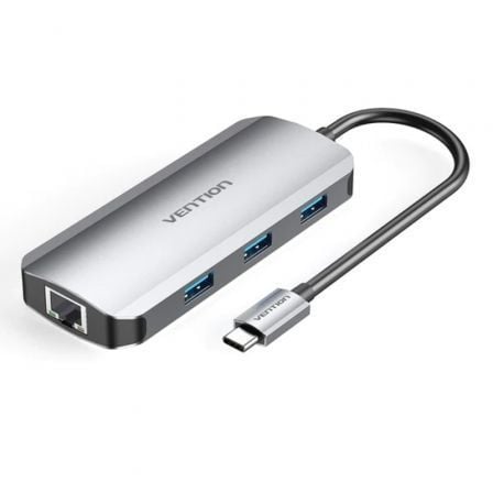 Docking usb tipo-c vention tohhb/ 1xhdmi 4k/ 3xusb/ 1xrj45/ 1xusb tipo-c pd/ gris