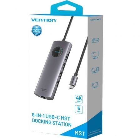Docking USB Tipo-C Vention TQVHB/ 2xHDMI 4K/ 3xUSB/ 1xRJ45/ 1xLector de Tarjetas/ 1xUSB Tipo-C PD/ Gris