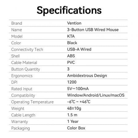 Ratón vention ktabg/ hasta 1200 dpi