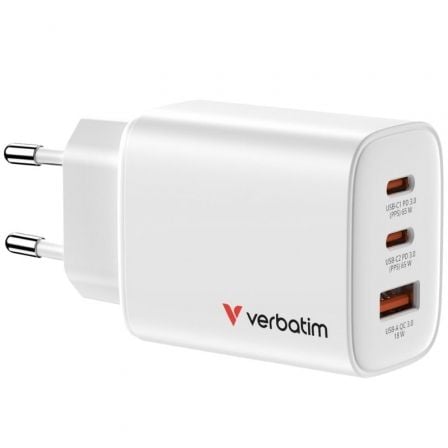 art_verb-carga-32353_1 Cargador de pared gan verbatim essentials/ 2xusb tipo-c/ 1xusb/ 65w
