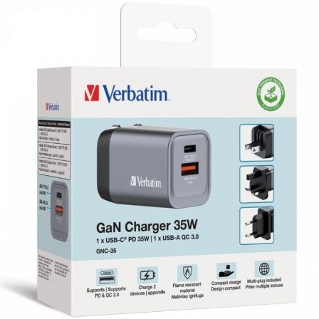 art_verb-carga-gnc-35_3 Cargador de pared universal gan para viaje verbatim gnc-35/ 1xusb tipo-c/ 1xusb/ 35w
