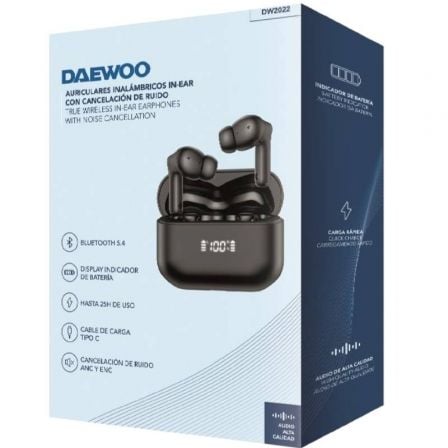 Auriculares bluetooth daewoo dw2022 con estuche de carga/ autonomía 5h/ negros