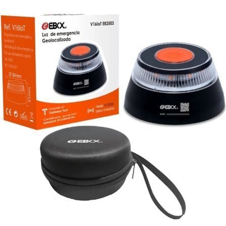 art_ebox-luz-v16-iot-eb2503-f_1 Luz baliza de emergencia para coche ebox v16 iot eb2503/ homologada/ base imantada/ geolocalizable/ funciona a pilas/ incluye