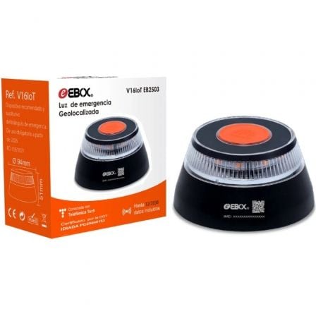 Luz baliza de emergencia para coche ebox v16 iot eb2503/ homologada/ base imantada/ geolocalizable/ funciona a pilas