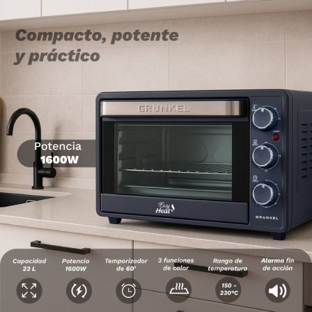 Horno de sobremesa grunkel hr-23easy/ 1600w/ capacidad 23l