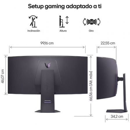Monitor gaming curvo lg ultrafine 45gx950a-b 45"/ 5k2k/ 0.03ms/ 330hz/ oled/ multimedia/ regulable en altura/ negro