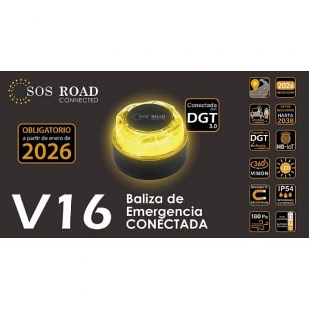 art_sosr-luz-connected-v16-g_5 Luz baliza de emergencia para coche sos road connected el2024 v16/ homologada/ base imantada/ geolocalizable/ funciona a pilas
