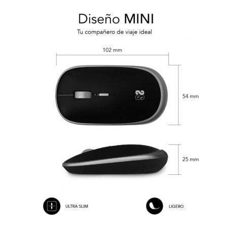 Ratón mini inalámbrico subblim wireless mini/ hasta 1600 dpi/ gris espacial