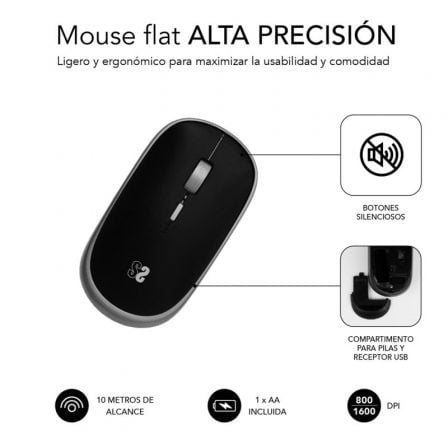 Ratón mini inalámbrico subblim wireless mini/ hasta 1600 dpi/ gris espacial
