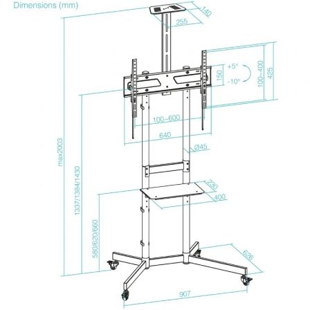 Soporte de suelo inclinable con ruedas tooq nefertiti fs1151m-b para tv de 37-70"/ hasta 70kg