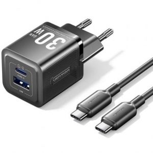 Cargador de pared gan vention tz-feqb0-eu-01/ 1xusb tipo-c/ 1xusb + cable usb tipo-c/ 30w