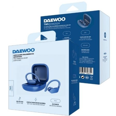 Auriculares deportivos bluetooth daewoo dw2024 con estuche de carga/ autonomía 5h/ azules
