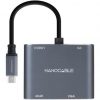 Conversor Nanocable 10.16.4304/ USB Tipo-C Macho/ HDMI 4K Hembra - VGA Hembra - USB Tipo-C PD Hembra - USB Hembra/ 15cm/ Gris