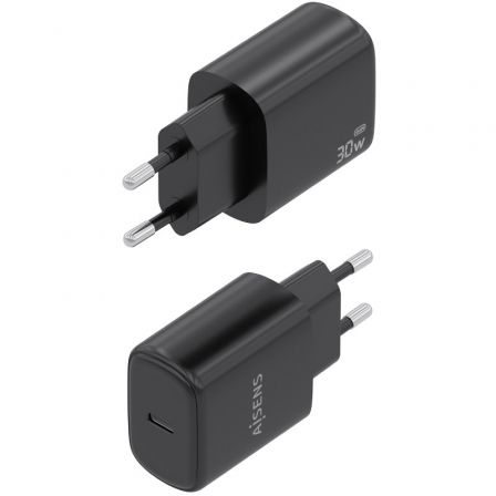 Cargador de pared gan aisens a110-0976/ 1xusb tipo-c/ 30w/ negro
