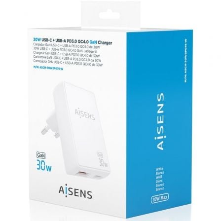 art_ais-carga-asch-30w2p074-w_4 Cargador de pared gan aisens asch-30w2p074-w/ 1xusb tipo-c/ 1xusb/ 30w/ blanco