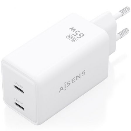 Cargador de pared gan aisens asch-65w2p078-w/ 2xusb tipo-c/ 65w/ blanco