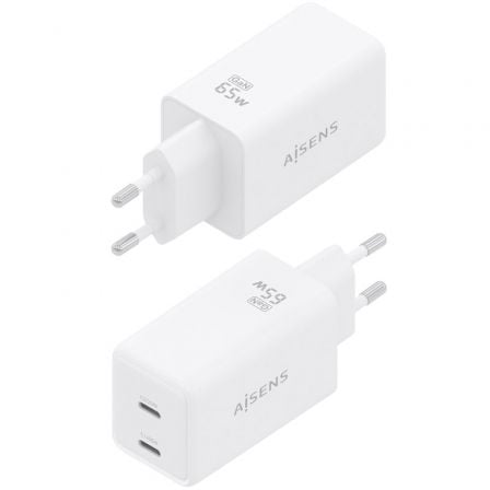 Cargador de pared gan aisens asch-65w2p078-w/ 2xusb tipo-c/ 65w/ blanco