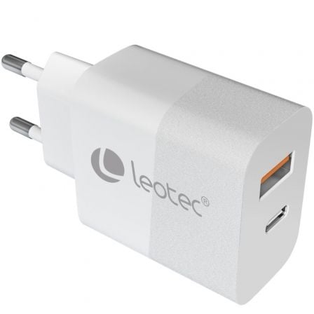 Cargador de Pared Leotec LECSPH20W2W2/ 1xUSB Tipo-C/ 1xUSB/ 20W