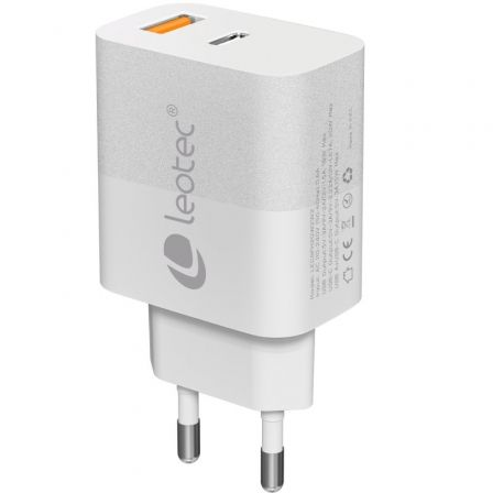 Cargador de Pared Leotec LECSPH20W2W2/ 1xUSB Tipo-C/ 1xUSB/ 20W