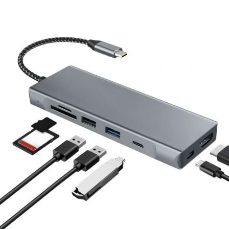 Docking USB Tipo-C Leotec LEDS07/ Ranura SSD M.2/ 2xUSB/ 1xUSB Tipo-C/ 1xHDMI 4K/ 1xLector Tarjetas SD y MicroSD/ 1xUSB Tipo-C PD