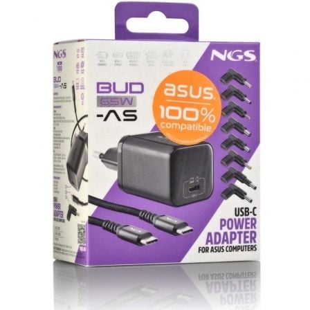 art_ngs-car-bud65w-as_5 Cargador de portátil gan ngs bud65w-as para asus/ 1xusb tipo-c/ 65w/ automático/ 8 conectores/ voltaje 5-20v