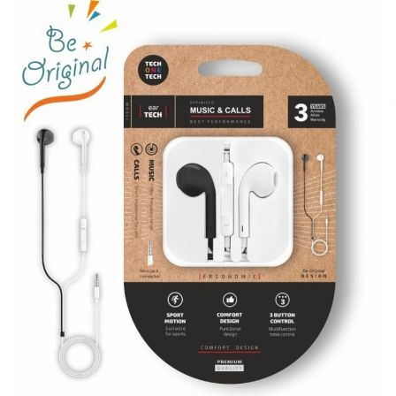 Auriculares Intrauditivos Tech One Tech earTECH B&W Be Original TEC1011/ con Micrófono/ Mini Jack 3.5/ Blanco y Negro