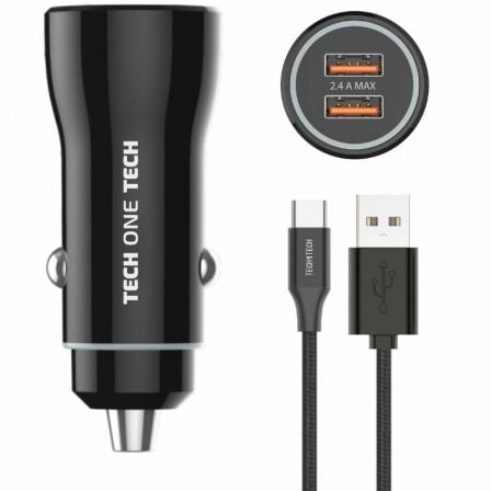 Cargador de Coche Tech One Tech TEC2803/ 2xUSB + Cable USB Tipo-C/ 12W